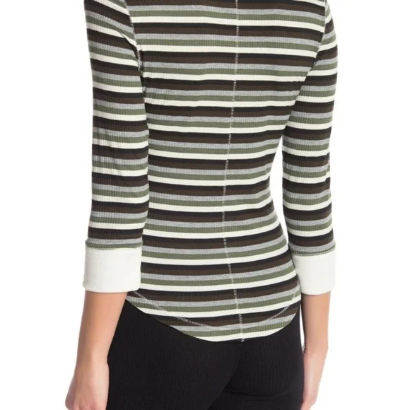 NWT Free People Good on You Army Green Stripe Round Hem Ribbed Tee Top - Picture 14 of 16